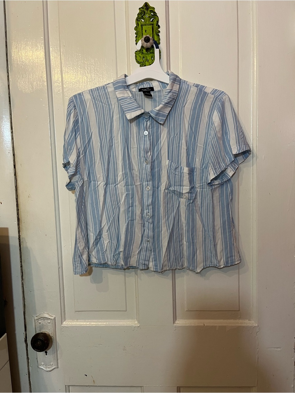 Rue21 Light Blue and White Vertical Stripe Button-Up Shirt